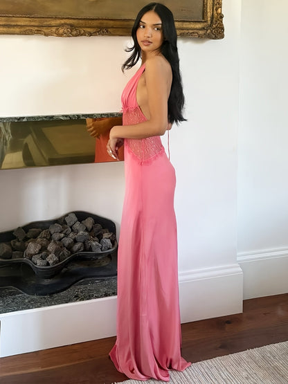 Damen Abendkleid Elegant mit Spitzen-Detail und Tiefem V-Ausschnitt – Perfekt für Besondere Anlässe