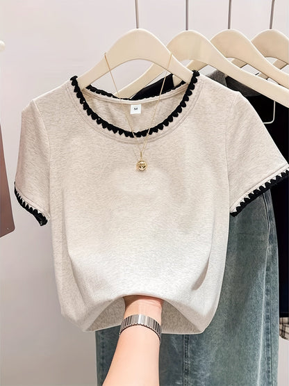 Damen Bluse mit Wellenkante und Rundhalsausschnitt – Eleganter Alltagsstil
