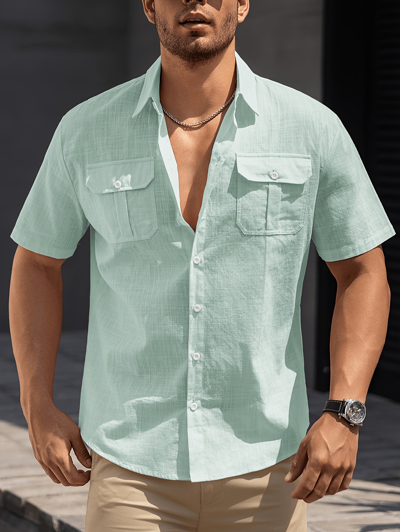 Herren Freizeit Kurzarm Hemd mit Brusttaschen – Sommer Stil für Alltag und Urlaub