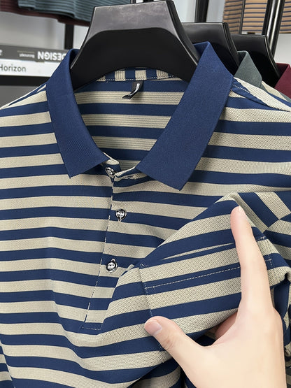 Herren Polohemd mit Streifenmuster und Brusttasche – Klassischer Freizeit-Look