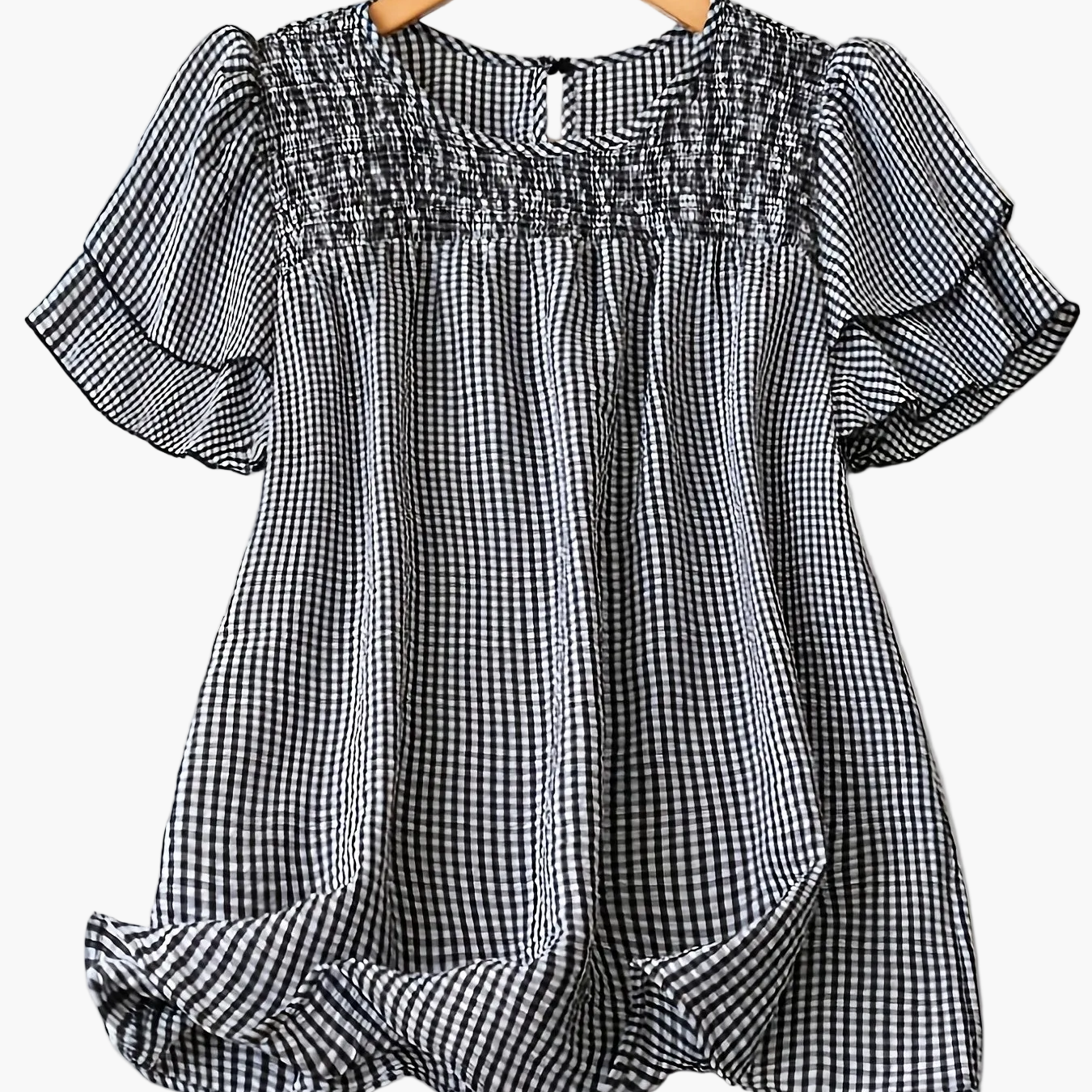Damen Polka Dot Bluse mit Smok-Detail und Kurzarm – Eleganter Sommer-Look für Alltag & Freizeit