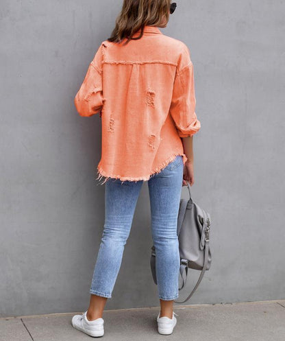 Natasha – Übergroße Damen-Jeansjacke mit Fransen