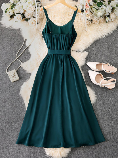 Damen Maxikleid mit Schleife und Spaghettiträgern – Elegantes Kleid für besondere Anlässe