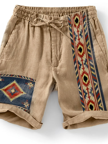 Herren Ethno-Shorts mit Aztekenmuster und Kordelzug – Modische Freizeithose für Sommer & Urlaub