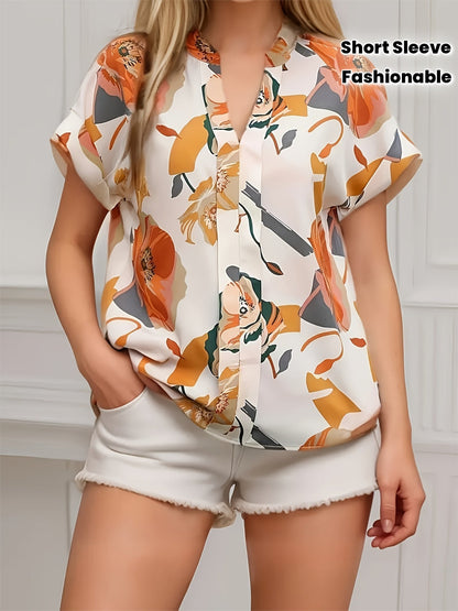 Damen Bluse Kurzarm mit Blumenmuster – Modischer und Eleganter Freizeitstil