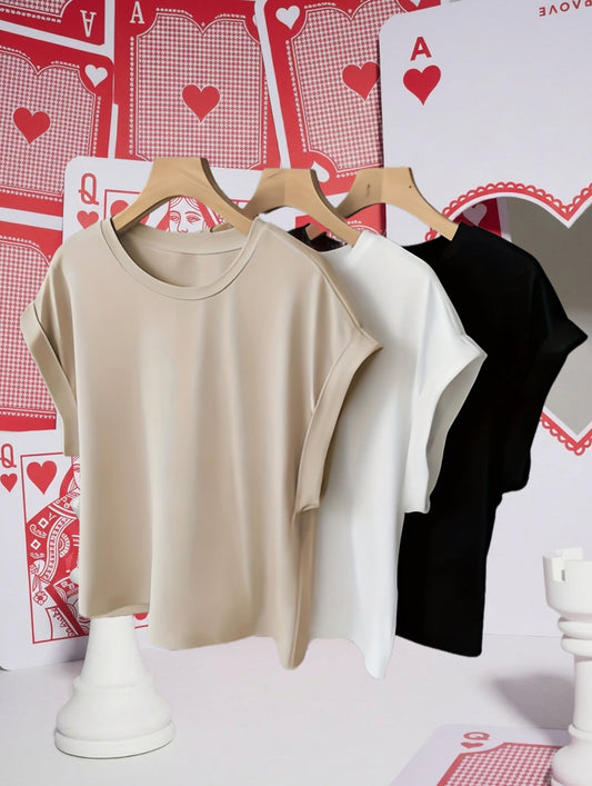 Damen Basic T-Shirt mit Umschlagärmeln – Casual Stil, Vielseitig kombinierbar