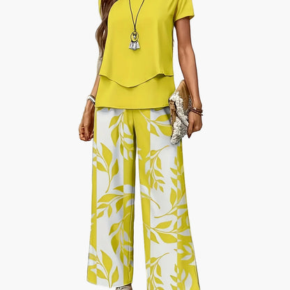 Damen Sommer Set Elegant Zweiteiler mit Weit Bein Hose und Kurzarm Shirt – Perfekt für Freizeit und Urlaub