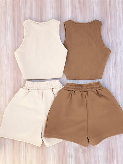 Damen Loungewear Set Zweiteiler – Sportlicher Tanktop und Shorts für Freizeit & Zuhause