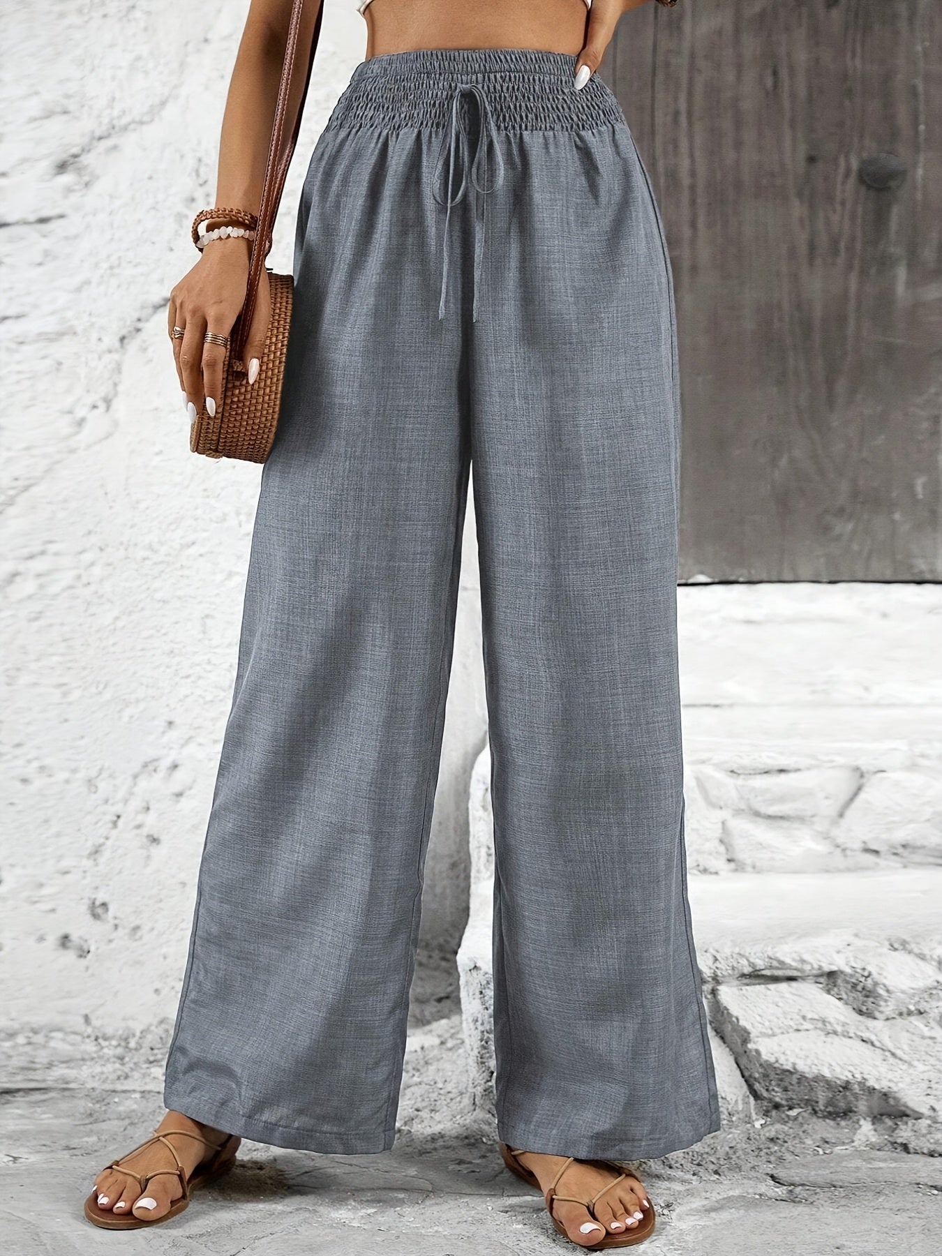 Damen Weitbeinige Freizeithose mit Elastikbund – Elegante Sommerhose für Alltag und Urlaub