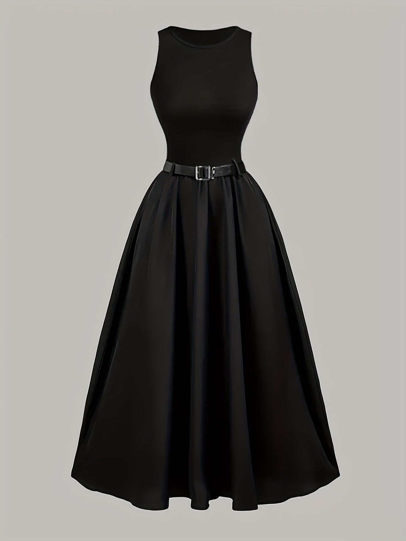 Elegant Black Sleeveless A-Line Midi Dress