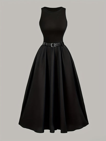 Elegant Black Sleeveless A-Line Midi Dress