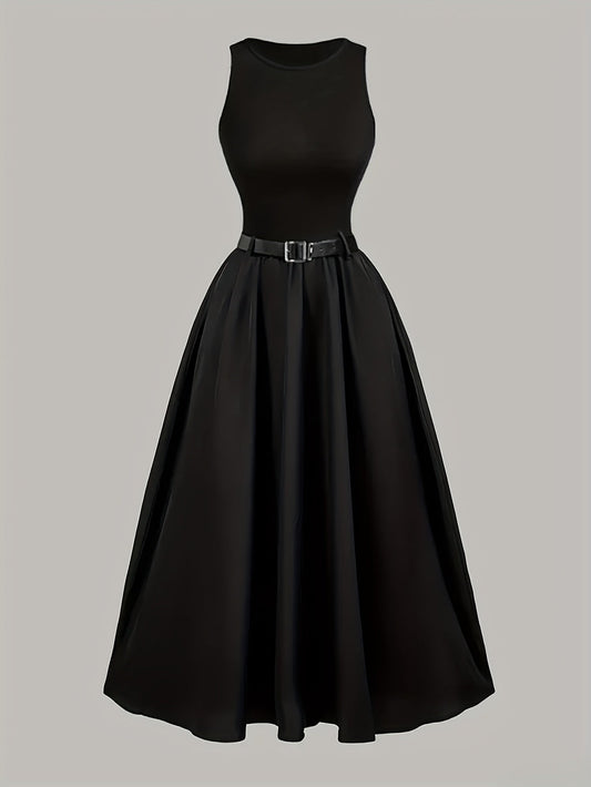 Elegant Black Sleeveless A-Line Midi Dress