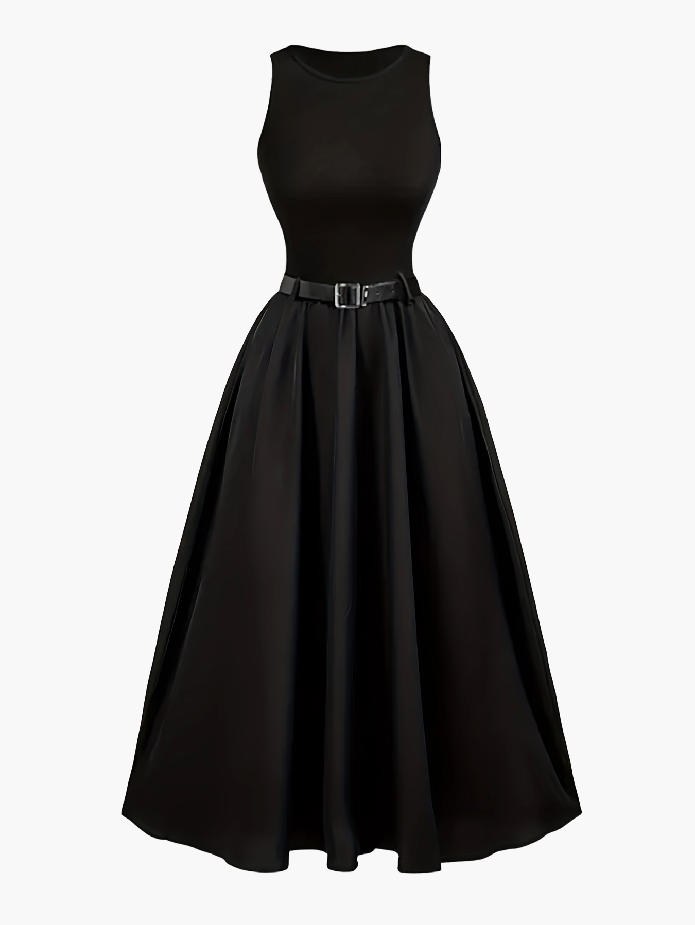 Elegant Black Sleeveless A-Line Midi Dress