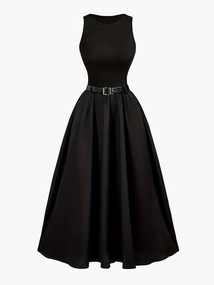 Elegant Black Sleeveless A-Line Midi Dress
