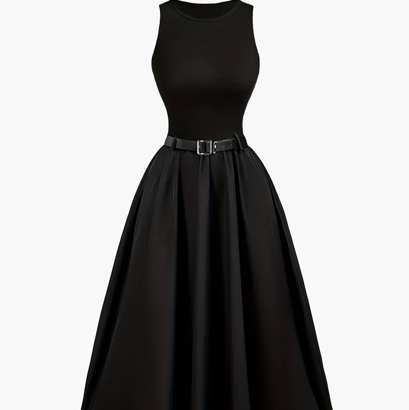 Elegant Black Sleeveless A-Line Midi Dress