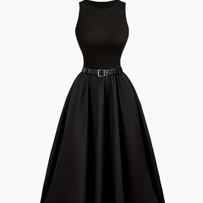 Elegant Black Sleeveless A-Line Midi Dress
