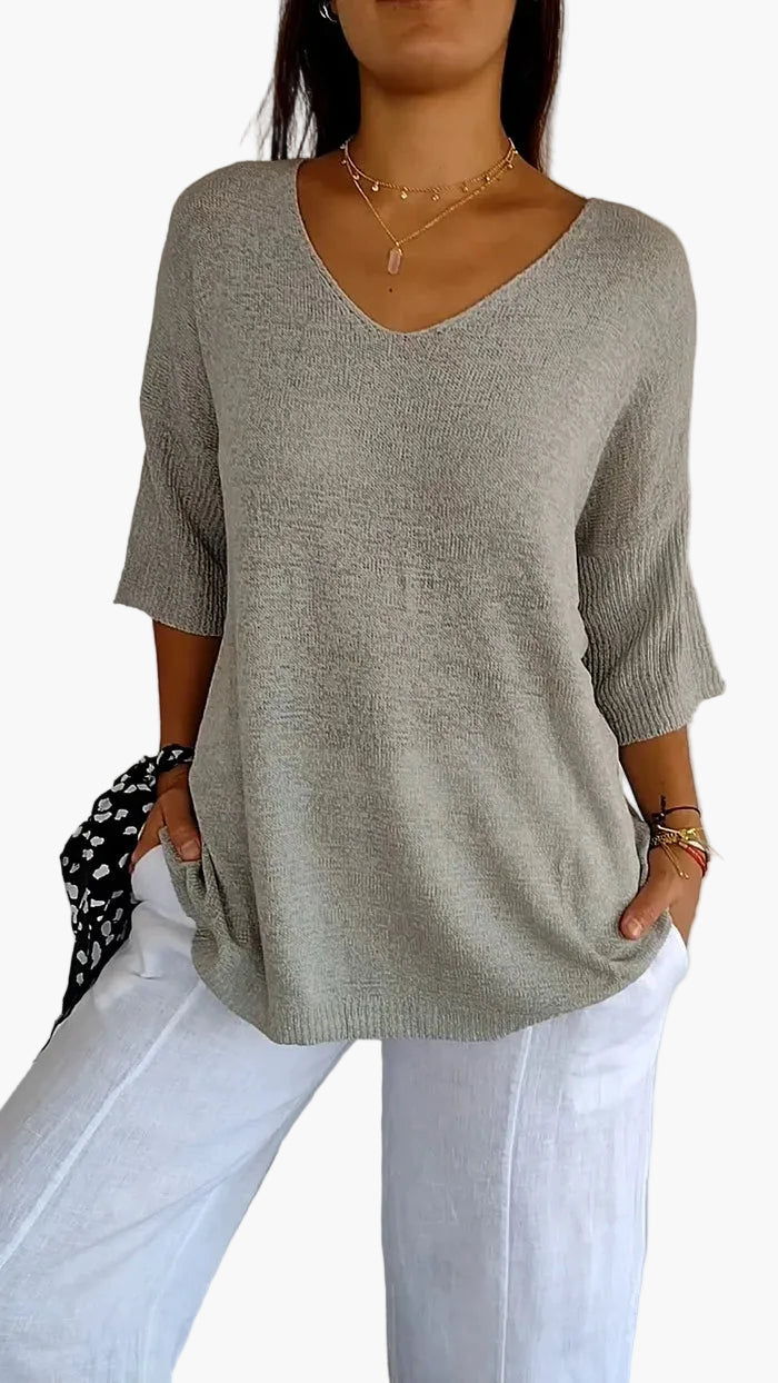 Damen Stricktop mit V-Ausschnitt – Lässiges, bequemes Oberteil für Alltag und Freizeit