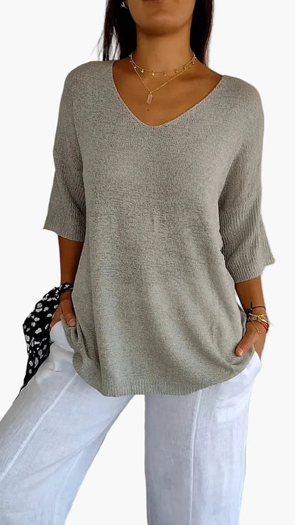 Damen Stricktop mit V-Ausschnitt – Lässiges, bequemes Oberteil für Alltag und Freizeit