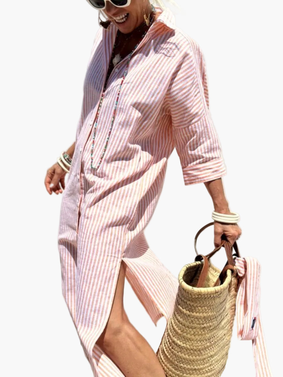 Damen Hemdblusenkleid mit Streifen – Zeitloses Sommerkleid für Freizeit & Urlaub