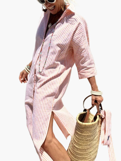 Damen Hemdblusenkleid mit Streifen – Zeitloses Sommerkleid für Freizeit & Urlaub