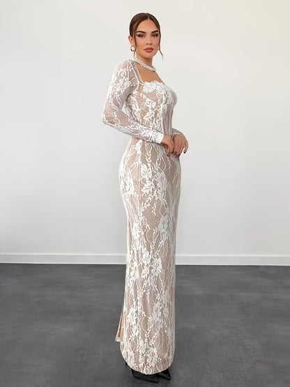 Damen Elegantes Bodycon Abendkleid mit Spitze und Langarm – Perfekt für besondere Anlässe