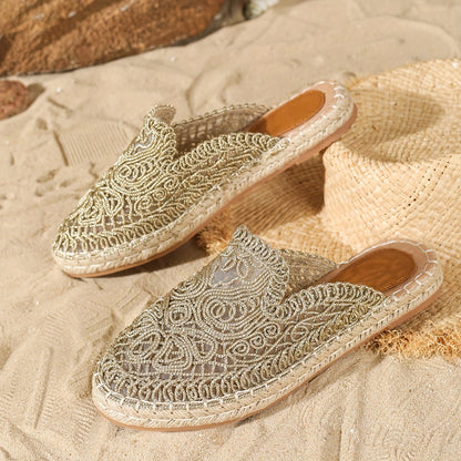 Damen Slipper Geflochten Boho Stil Freizeit Sandalen für Sommer
