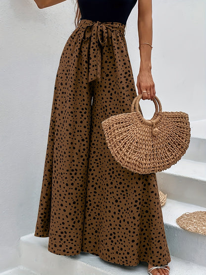 Damen Elegante Weite Hose mit Punktemuster und Bindegürtel – Perfekt für Freizeit und Sommer