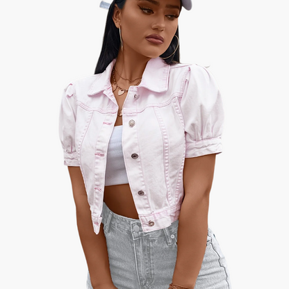 Damen Jeansjacke im Cropped-Stil mit Puffärmeln – Modischer Alltagsbegleiter