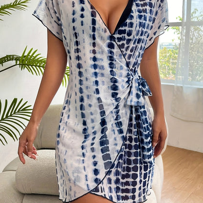 Damen Wickelkleid Strand Cover-Up mit V-Ausschnitt – Stilvolles Badeüberwurf im modernen Design