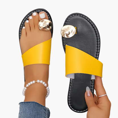 Damen Sandalen mit Zehenring und Metallic-Detail – Elegante Sommerschuhe für Freizeit & Urlaub