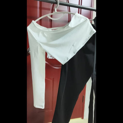 Damen Elegante Off-Shoulder Bluse mit Paperbag-Hose – Perfektes Outfit für Alltag und Büro