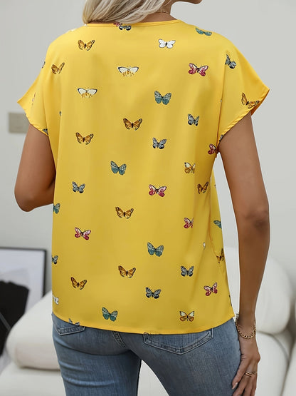 Damen Schmetterlingsprint Bluse – Modisches Sommer Top für Alltag & Freizeit