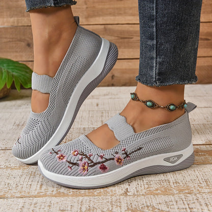 Damen Komfort-Sneaker mit Stickerei und Klettverschluss – Bequeme Freizeitschuhe für Alltag und Spaziergänge