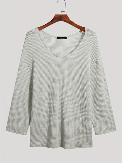 Herren Strickpullover im lockeren Mesh-Design – Lässiger V-Ausschnitt für Freizeit & Alltag