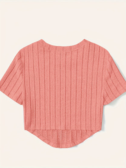 Damen Kurzarm Rippstrick Crop Top – Modisches Freizeitshirt für den Sommer