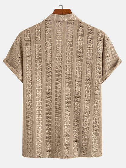 Herren Kurzarm Resorthemd mit Spitze – Eleganter Freizeitstil für Sommer und Urlaub