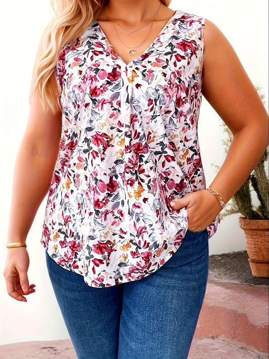 Damen ärmellose Bluse mit V-Ausschnitt und floralem Print – Elegante Sommermode für Alltag & Freizeit