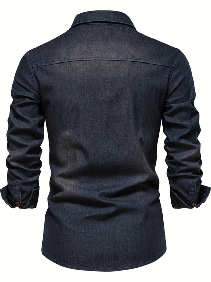 Herren Freizeithemd im Denim-Look – Modernes Langarmhemd mit Brusttaschen