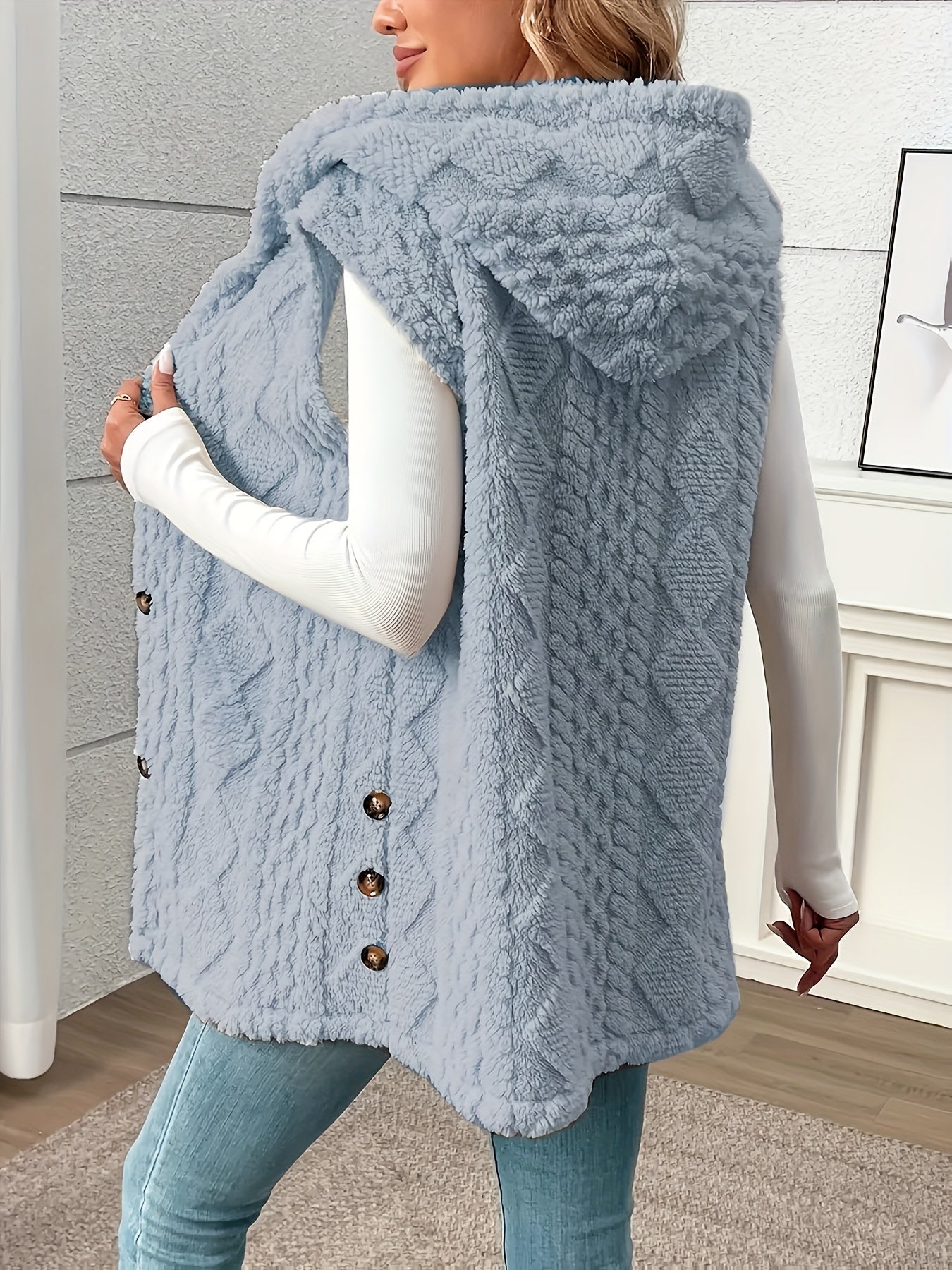 Damen Strickweste mit Kapuze und Knöpfen – Eleganter Freizeit-Look für jeden Anlass