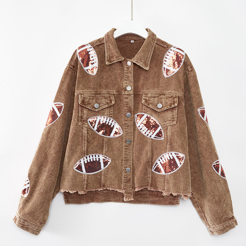 Sophia – Damen Cordjacke mit Rugby-Print