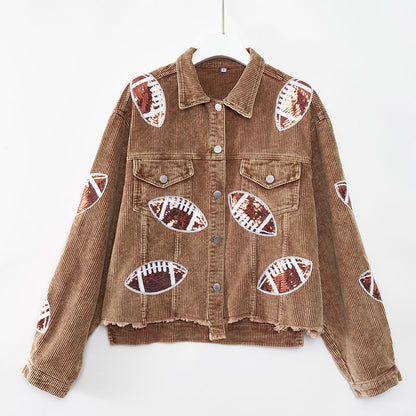 Sophia – Damen Cordjacke mit Rugby-Print