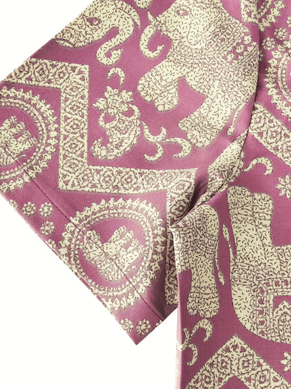 Herren Resort Hemd mit Elefanten- und Mandala-Muster, Kurzarm, Freizeit Stil