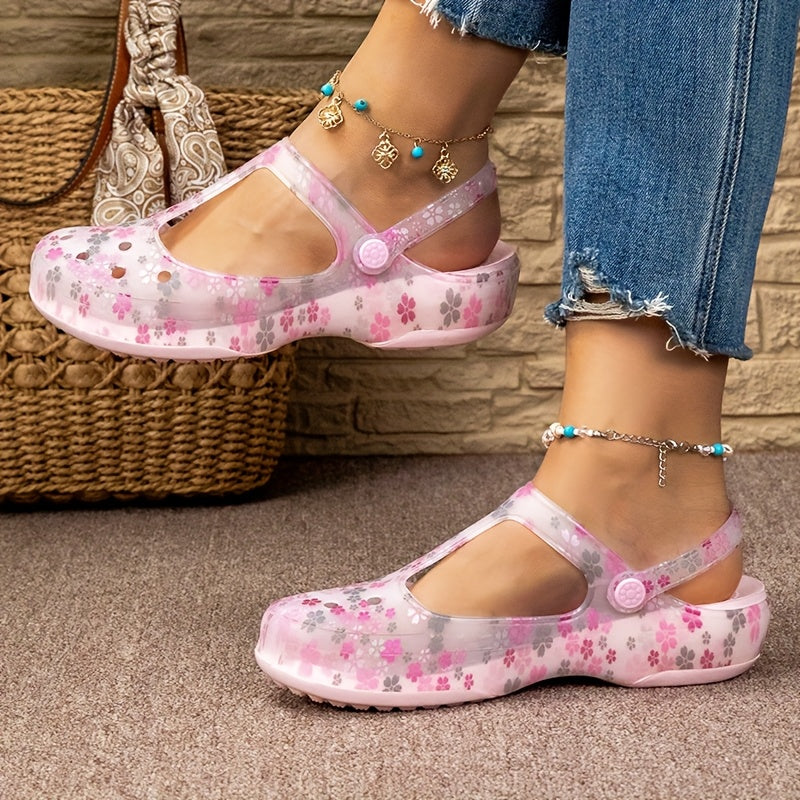 Damen Komfort-Sommerschuhe mit Blumendruck und Riemchen – Bequeme Freizeit Mary Janes