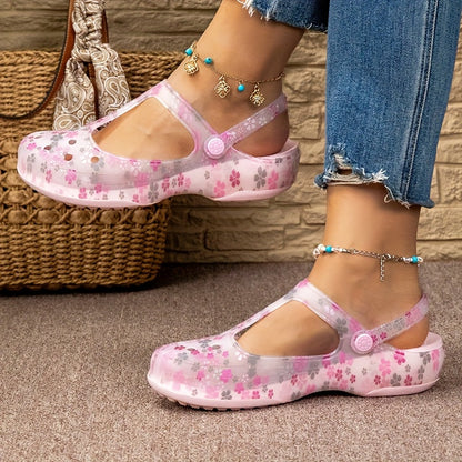 Damen Komfort-Sommerschuhe mit Blumendruck und Riemchen – Bequeme Freizeit Mary Janes