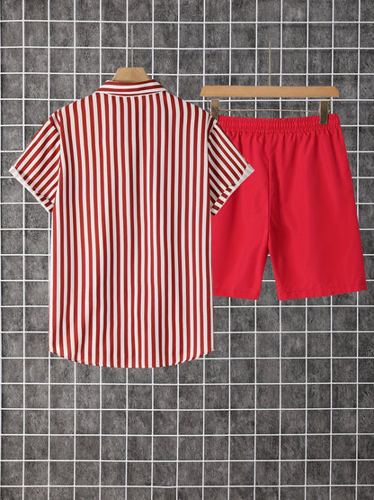 Herren Freizeit Set – Gestreiftes Hemd mit Shorts, Moderner Sommer-Look