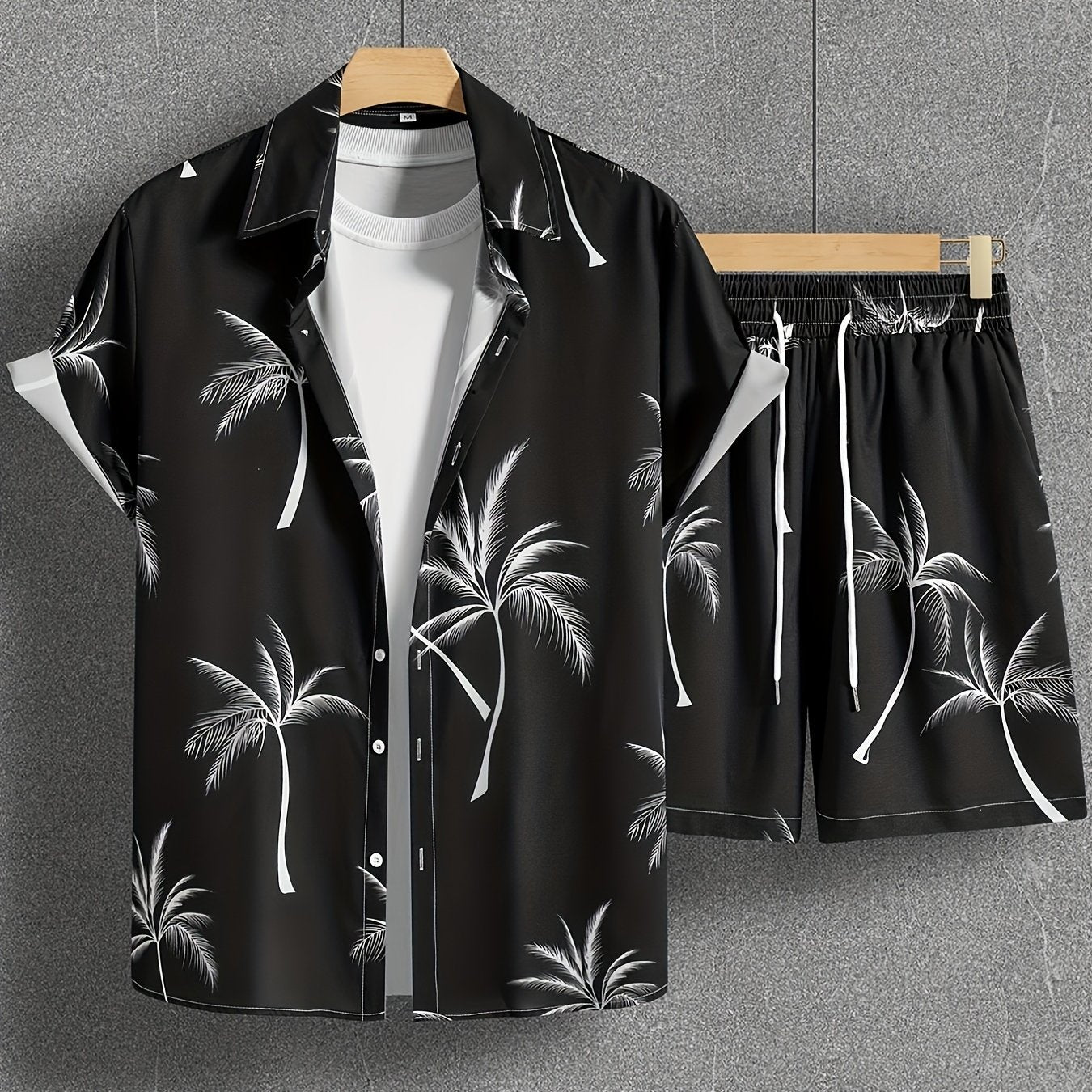 Herren Set Kurzarm Hemd und Shorts mit Palmenmuster – Lässiges Urlaubsoutfit