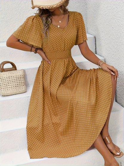 Damen Sommerkleid mit Punkten, V-Ausschnitt, elegant und luftig für Alltag & Urlaub