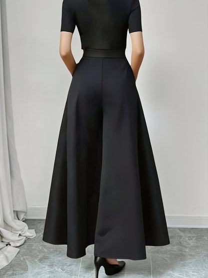 Damen Elegante High-Waist Weite Palazzo Hose mit Gürtel – Perfekt für Büro und besondere Anlässe