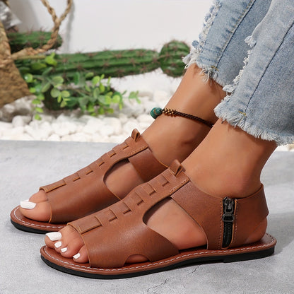 Damen Sandalen mit Reißverschluss – Modische Sommerschuhe im Casual-Look, Offene Zehen, Bequem für Alltag & Freizeit