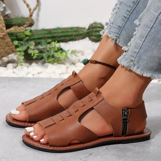 Damen Sandalen mit Reißverschluss – Modische Sommerschuhe im Casual-Look, Offene Zehen, Bequem für Alltag & Freizeit